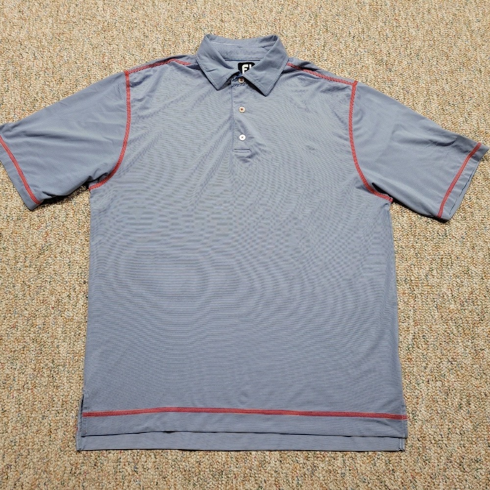 FootJoy Polo Shirt Mens Large Blue Striped Short Sleeve Golf Performance Stretch
